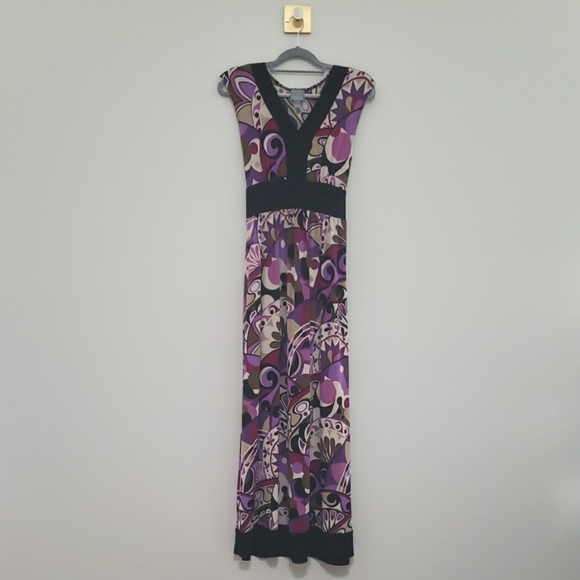 Vintage Y2k 90s Sleeveless Maxi Dress 6 Black Purple Earthy Jewel Tone Boho - Picture 1 of 16